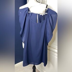 Violet + Claire, Blue Ruffled Sleeveless Top